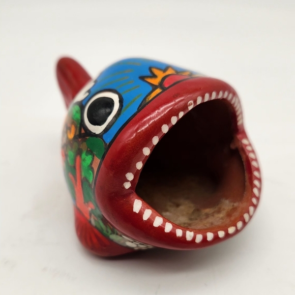VTG Talavera Wide Mouth Fish Mexican Pottery Souvenir Hand Painted Folk Art 4”x7 - Picture 1 of 7